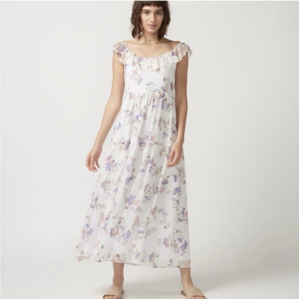 Self Contrast Gianna Floral Smocked Maxi Dress XS Ruffle Prairie Cottage NWT